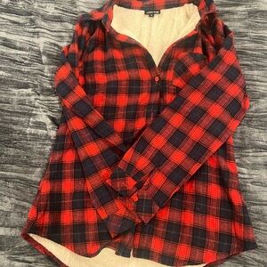 Red and Black Flannel Plaid Button-Up Shirt Size S by Korus Apparel